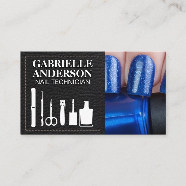 Manicure Tools | Blue Nail Polish | Seemed Leather Business Card (Front)