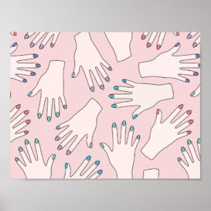 Manicured Hands Nail Studio Pink Pastel Pattern Poster