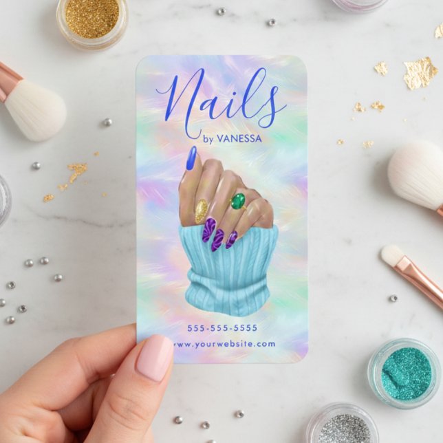 Manicurist Artist Nail Art Studio Stylish Opal Business Card (Creator Uploaded)