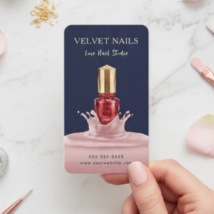 Manicurist Artist Nail Tech Blush Pink Navy Blue Business Card