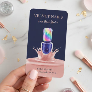 Manicurist Artist Nail Tech Navy Blue Blush Pink Business Card