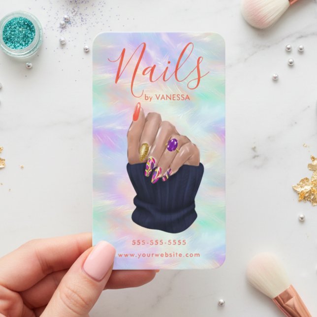 Manicurist Artist Stylish Opal Nail Art Studio Business Card (Creator Uploaded)