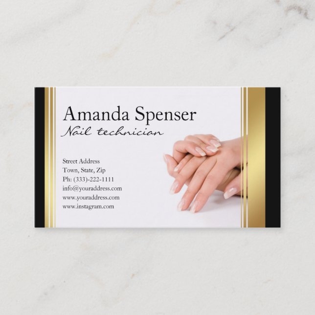 Manicurist Black & Gold Border French Manicure Business Card (Front)