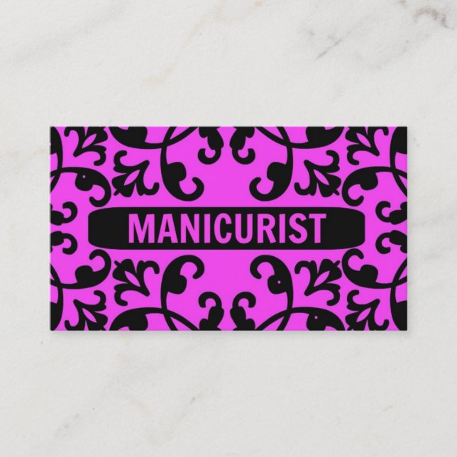 Manicurist Hot Pink Damask Business Card (Front)