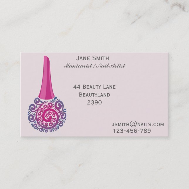 Manicurist, Nail Artist, Nail Technician freelance Business Card (Front)
