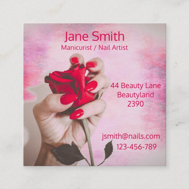 Manicurist, Nail Artist, Nail Technician freelance Square Business Card (Front)
