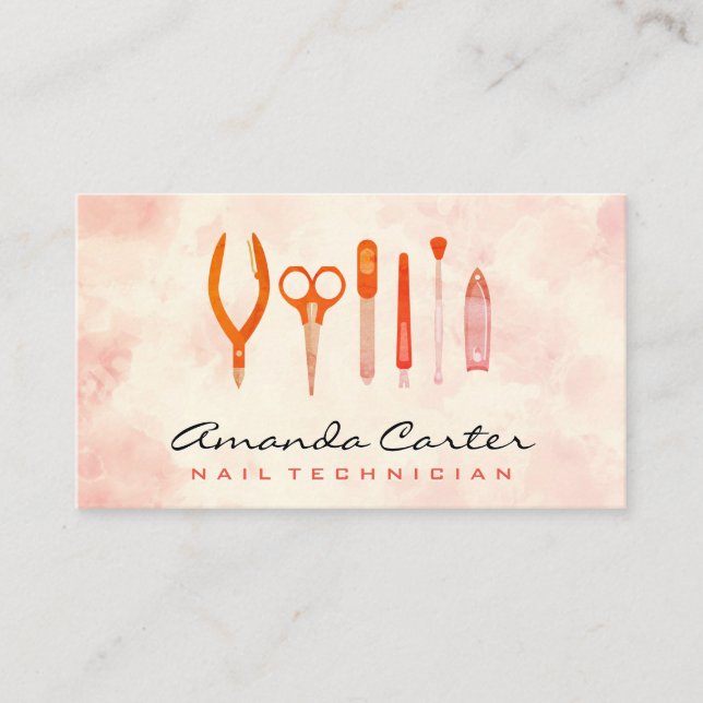 Manicurist Nail Tools | Watercolor Background Business Card (Front)