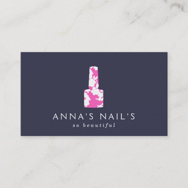 Manicurist Pink Floral Nail Polish, Nail Salon Business Card (Front)