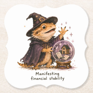 Manifesting Financial Stability Bearded Dragon Art Paper Coaster
