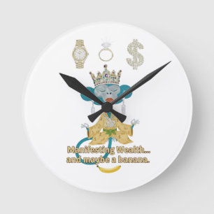 Manifesting Wealth Monkey zen art Round Clock