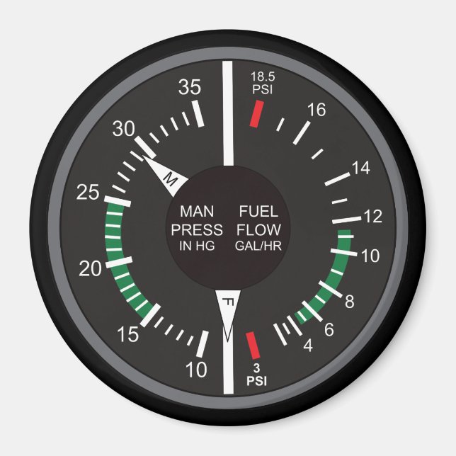 Manifold Pressure and Fuel Flow Aeroplane Dashboar Magnet (Front)