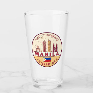 Manila Philippines City Skyline Emblem Glass
