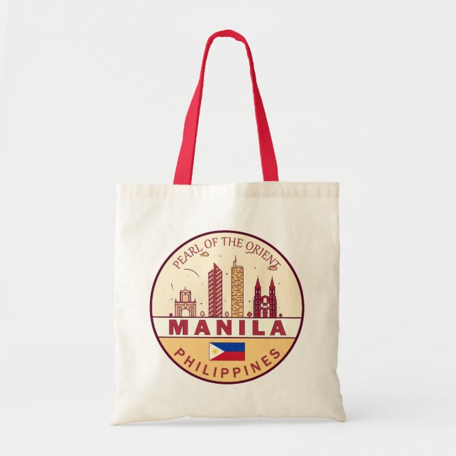 Manila Philippines City Skyline Emblem Tote Bag (Front)