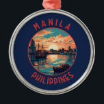 Manila Philippines Retro Distressed Circle Metal Ornament<br><div class="desc">Manila retro vector travel design. Manila,  the capital of the Philippines,  is a densely populated bayside city on the island of Luzon,  which mixes Spanish colonial architecture with modern skyscrapers.</div>