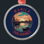Manila Philippines Retro Distressed Circle Metal Ornament<br><div class="desc">Manila retro vector travel design. Manila,  the capital of the Philippines,  is a densely populated bayside city on the island of Luzon,  which mixes Spanish colonial architecture with modern skyscrapers.</div>