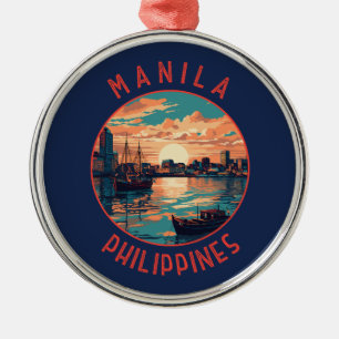Manila Philippines Retro Distressed Circle Metal Ornament