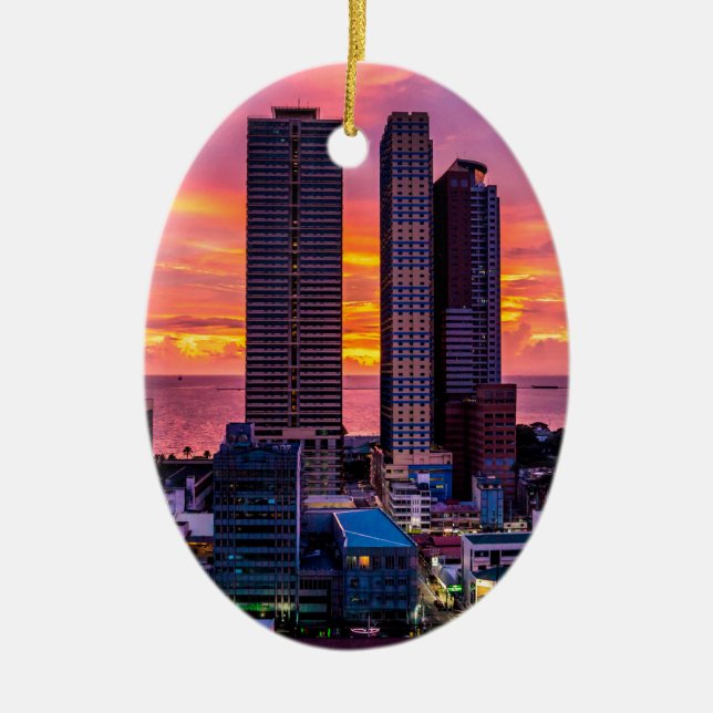 Manila Philippines Skyline Ceramic Ornament (Front)