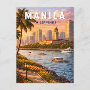 Manila Philippines Skyline Illustration Travel Art Postcard