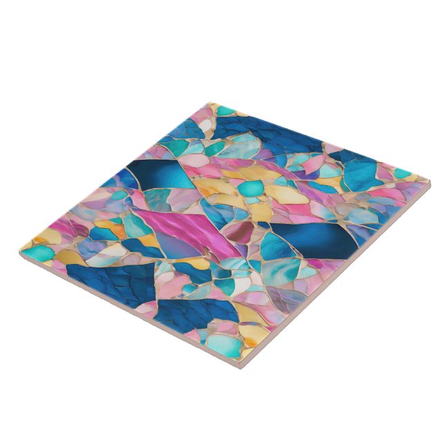 “Manilva” Blue Pink Sand Fractured Waves Ceramic Tile (Side)