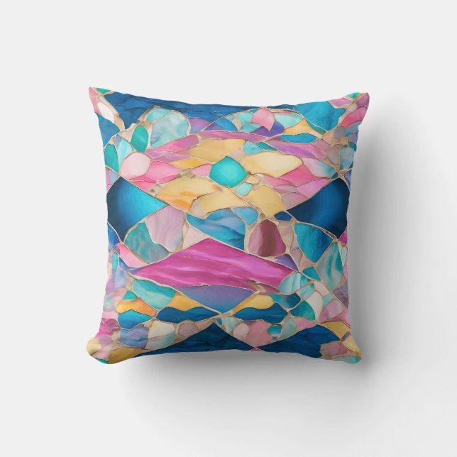 “Manilva” Blue Pink Sand Fractured Waves Cushion (Front)