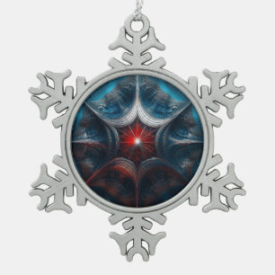 Manipulated Mandelbrot with Starburst Center  Snowflake Pewter Christmas Ornament