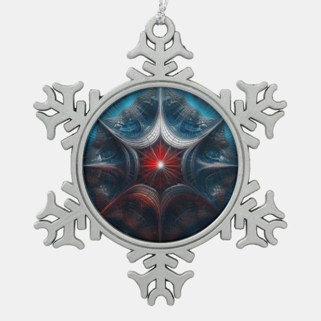 Manipulated Mandelbrot with Starburst Centre  Snowflake Pewter Christmas Ornament (Front)