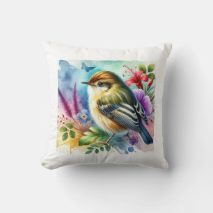 Manipur Fulvetta 060824AREF117 - Watercolor Cushion