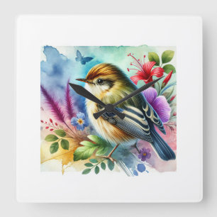 Manipur Fulvetta 060824AREF117 - Watercolor Square Wall Clock