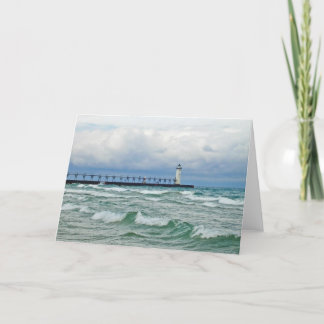 Manistee Lighthouse With High Waves Greeting Card