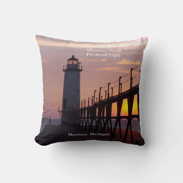 Manistee North Pierhead Light square pillow (Front)