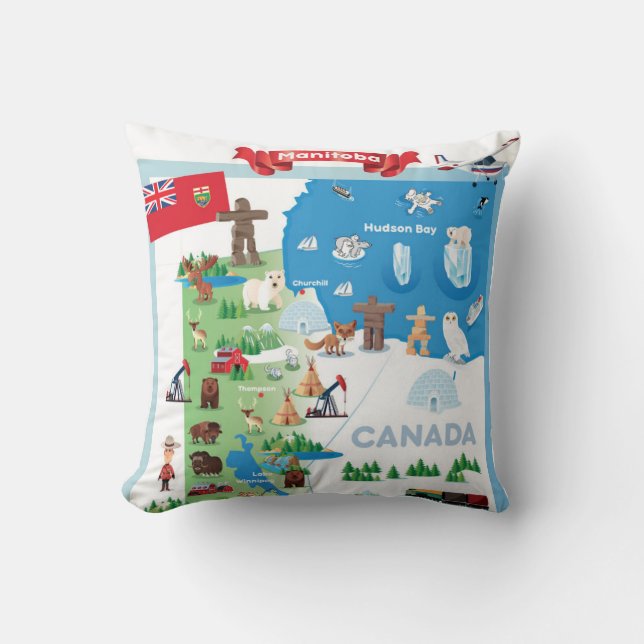 Manitoba Canada Cartoon Poster Cushion (Front)
