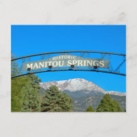 Manitou Springs Sign Framing Pikes Peak, Colorado