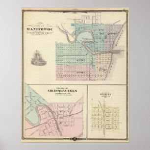 Manitowoc, Sheboygan and Hilbert, Wis Poster