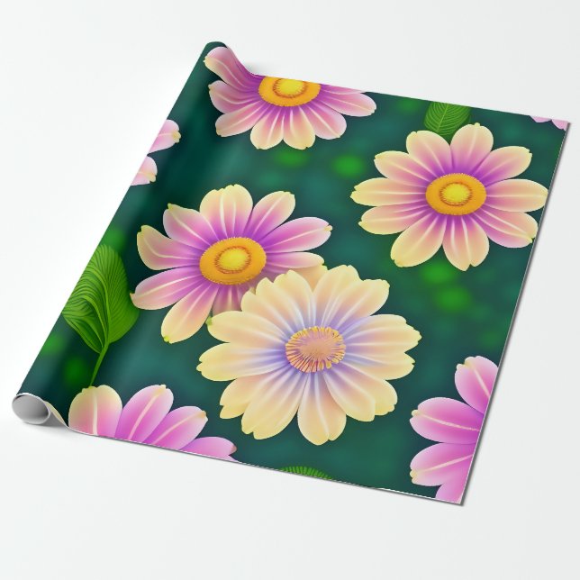 MankDhani Colourful Flowers Pattern Wrapping Paper (Unrolled)