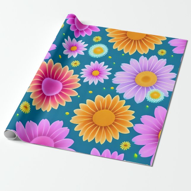 MankDhani Colourful Flowers Pattern Wrapping Paper (Unrolled)