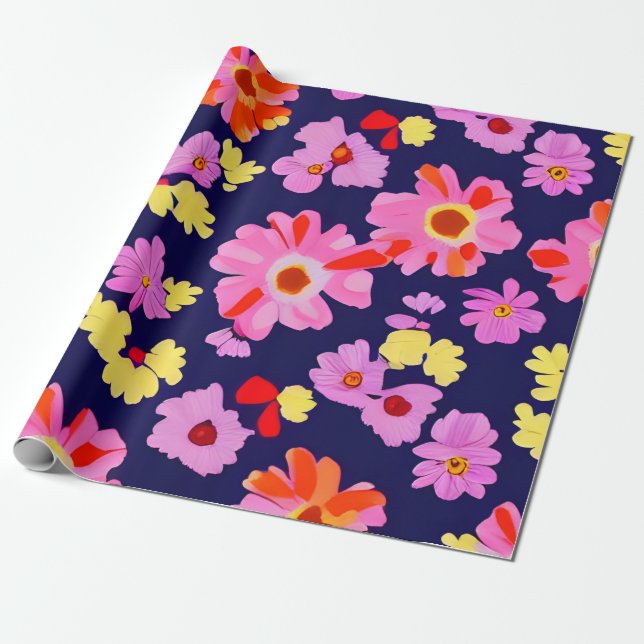 MankDhani Colourful Flowers Pattern Wrapping Paper (Unrolled)