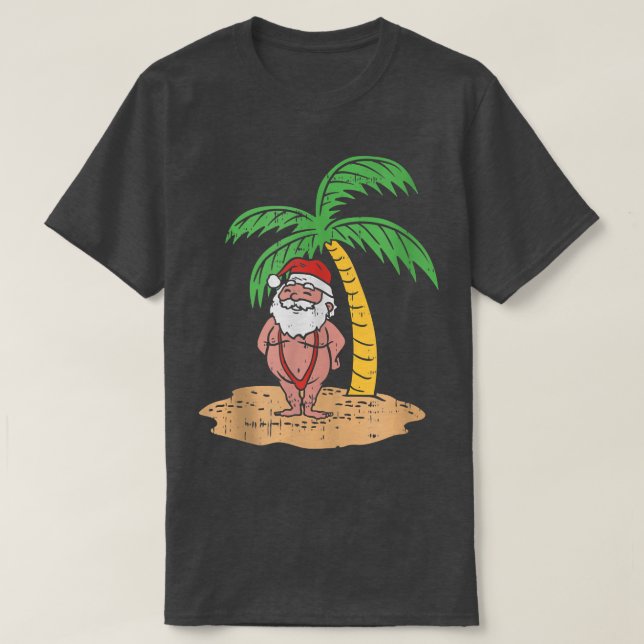 Mankini Santa Summer Swimsuit Funny Christmas In J T-Shirt (Design Front)