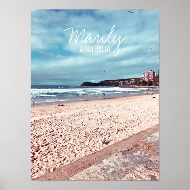 Manly Beach retro Australia travel Poster (Front)