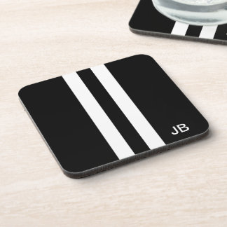 Manly Monogram Black and White Stripe Coasters