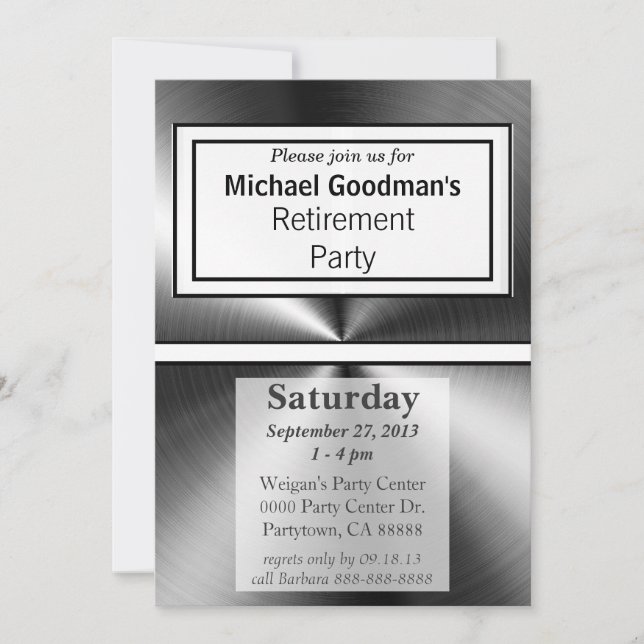 Manly Shiny Metallic Metal Invitation (Front)