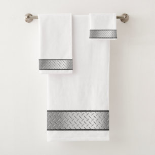 Manly Silver Metallic on White Towel Set