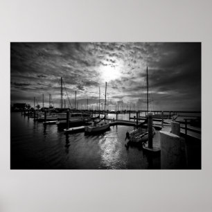 Manly Yacht Club in Dramatic Black and White Poster