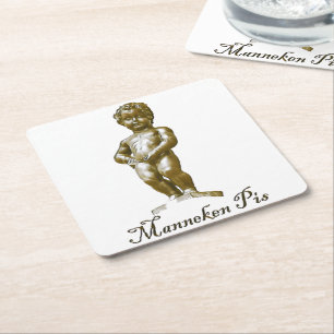 Manneken Pis - Belgium - Brussels - Bruxelles Square Paper Coaster