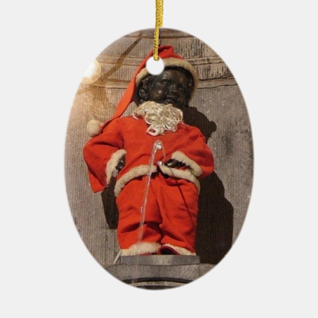 Mannekin Pis Christmastime Ceramic Ornament (Front)