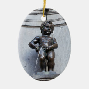 Mannekin Pis in Brussels Ceramic Tree Decoration