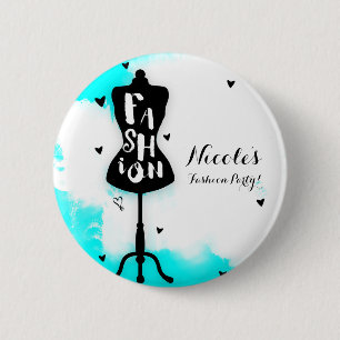 Mannequin Stand FASHION Aqua & White with Hearts 6 Cm Round Badge