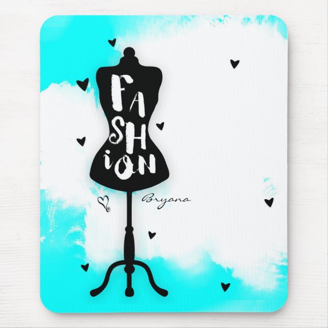 Mannequin Stand FASHION Aqua & White with Hearts Mouse Pad (Front)