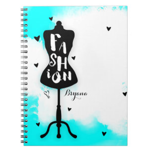 Mannequin Stand FASHION Aqua & White with Hearts Notebook