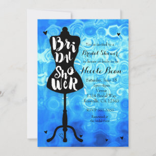Mannequin Stand Vintage Retro Blue Bridal Shower Invitation