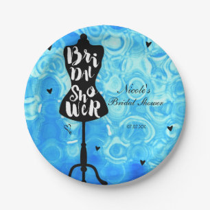 Mannequin Stand Vintage Retro Blue Bridal Shower Paper Plate